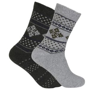 2-pack Ullstrumpor Snöflingor Khakigrön