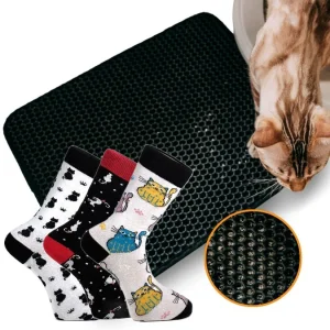 Kattsandsmatta/Paket med Kattstrumpor 3-pack