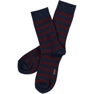 Topeco Blockrandiga Strumpor Marin - Vinröd