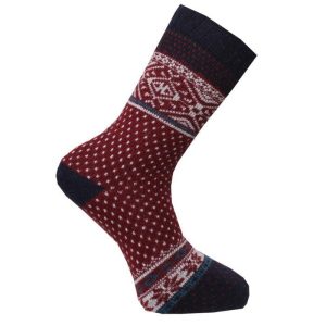 Ullsockor Mönstrad Vinröd