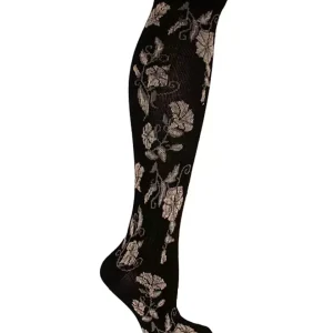 Zent Stödstrumpa Blommor Svart